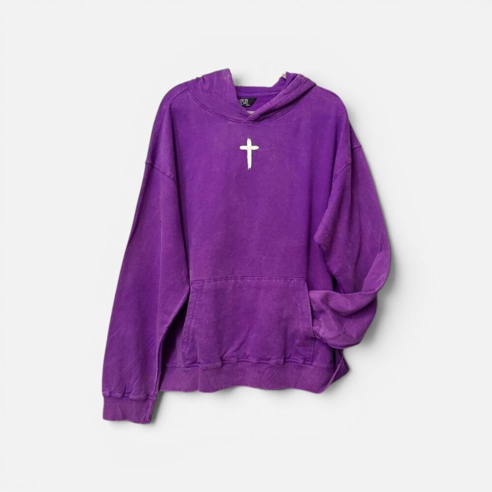 Ringspun Mineral Washed Purple Hoodie, Jesus Loves You! New Size XL